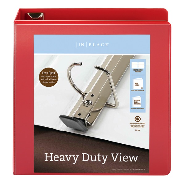 slide 3 of 5, Office Depot Brand Heavy-Duty View 3-Ring Binder, 3'' D-Rings, Red, 3 in