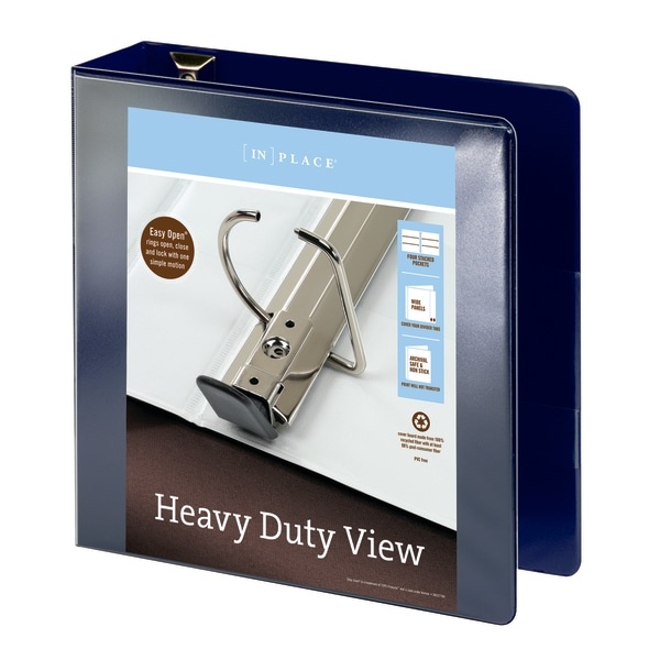 slide 3 of 5, Office Depot [In]Place Heavy-Duty View 3-Ring Binder, 3'' D-Rings, Navy, 3 in