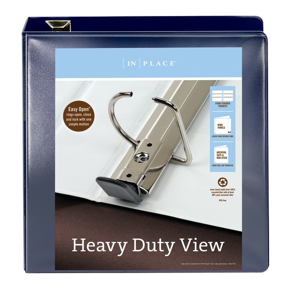 slide 2 of 5, Office Depot [In]Place Heavy-Duty View 3-Ring Binder, 3'' D-Rings, Navy, 3 in