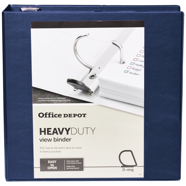 slide 7 of 7, Office Depot [In]Place Heavy-Duty View 3-Ring Binder, 3'' D-Rings, Navy, 3 in