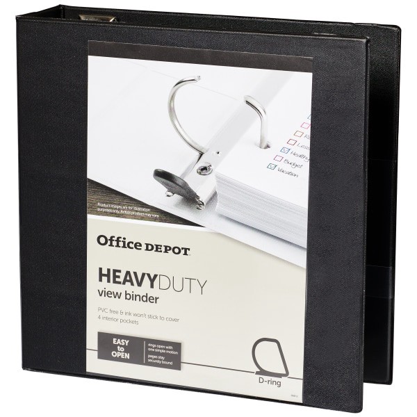 slide 5 of 8, Office Depot Brand Heavy-Duty View 3-Ring Binder, 3'' D-Rings, Black, 1 ct