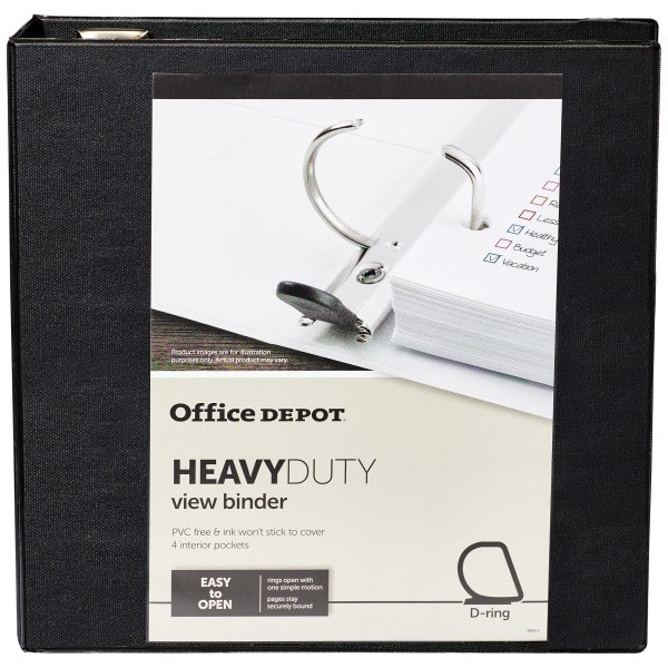 slide 6 of 8, Office Depot Brand Heavy-Duty View 3-Ring Binder, 3'' D-Rings, Black, 1 ct