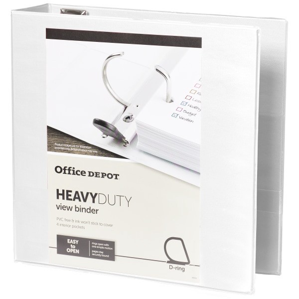 slide 5 of 8, Office Depot Brand Heavy-Duty View 3-Ring Binder, 3'' D-Rings, White, 3 in