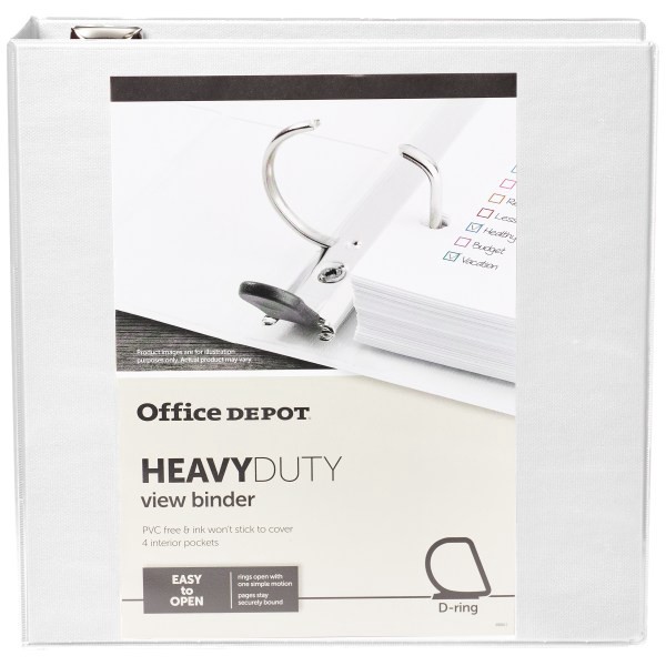 slide 8 of 8, Office Depot Brand Heavy-Duty View 3-Ring Binder, 3'' D-Rings, White, 3 in