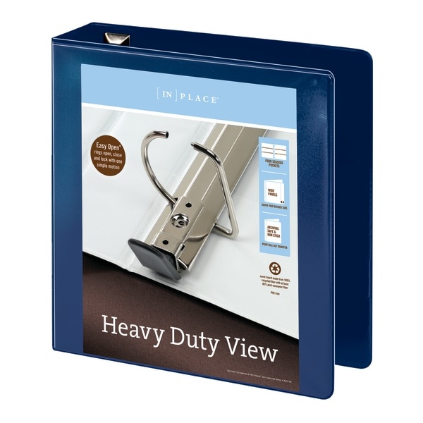 slide 3 of 5, Office Depot [In]Place Heavy-Duty View 3-Ring Binder, 2'' D-Rings, 100% Recycled, Navy, 2 in