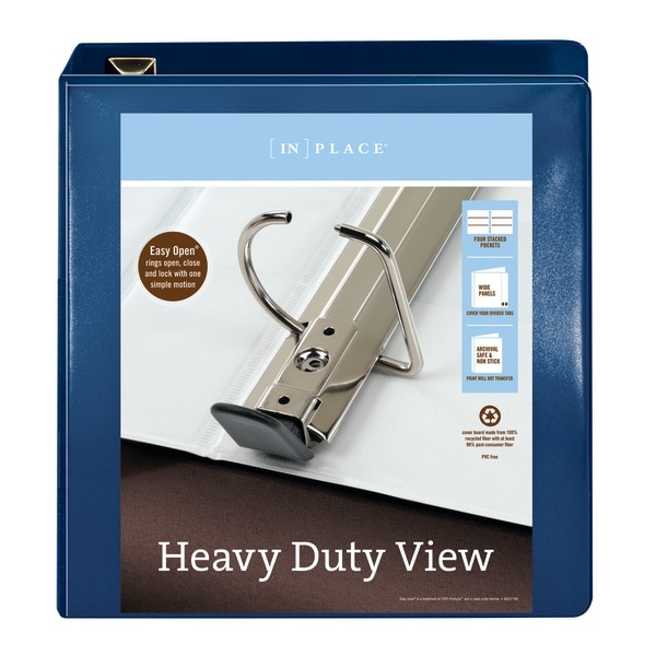 slide 4 of 5, Office Depot [In]Place Heavy-Duty View 3-Ring Binder, 2'' D-Rings, 100% Recycled, Navy, 2 in