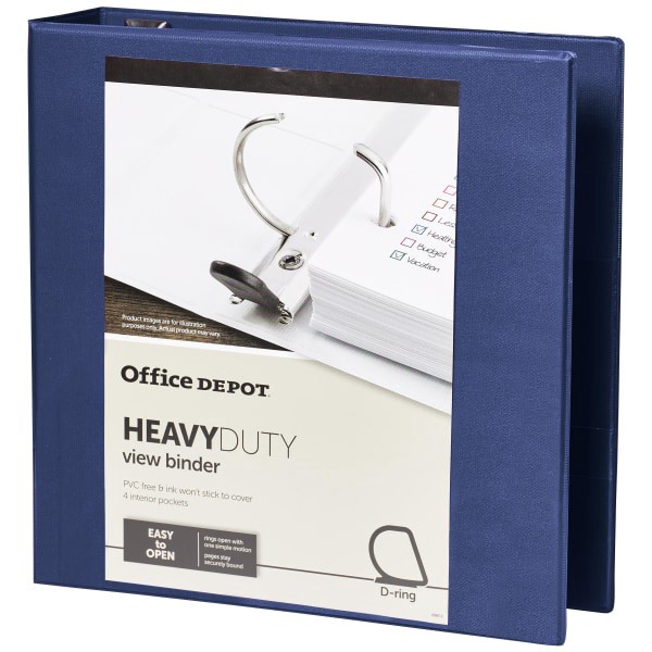 slide 7 of 8, Office Depot [In]Place Heavy-Duty View 3-Ring Binder, 2'' D-Rings, 100% Recycled, Navy, 2 in