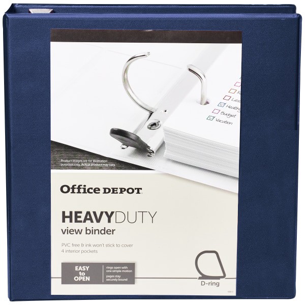 slide 4 of 8, Office Depot [In]Place Heavy-Duty View 3-Ring Binder, 2'' D-Rings, 100% Recycled, Navy, 2 in