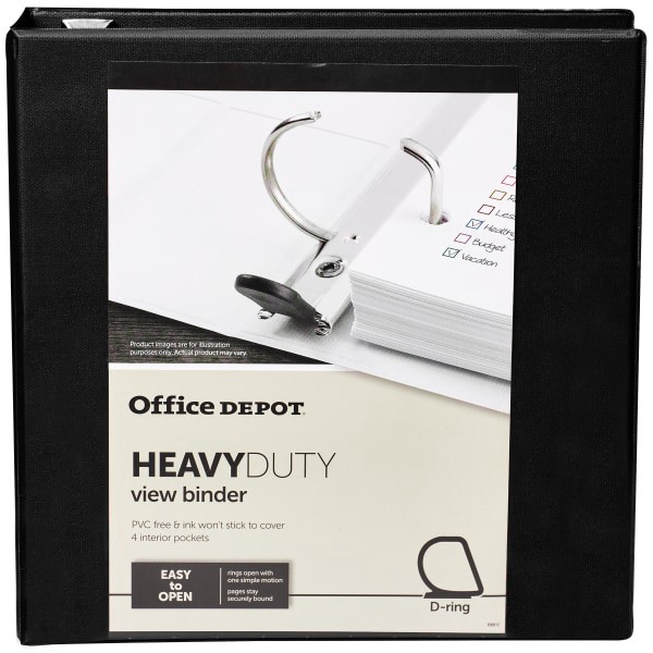 slide 8 of 8, Office Depot Brand Heavy-Duty View 3-Ring Binder, 2'' D-Rings, Black, 1 ct