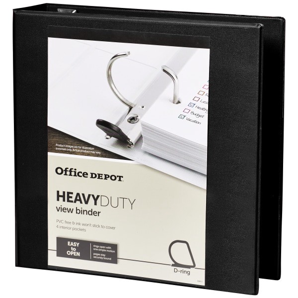 slide 7 of 8, Office Depot Brand Heavy-Duty View 3-Ring Binder, 2'' D-Rings, Black, 1 ct