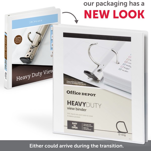 slide 4 of 8, Office Depot Brand Heavy-Duty View 3-Ring Binder, 2'' D-Rings, White, 2 in