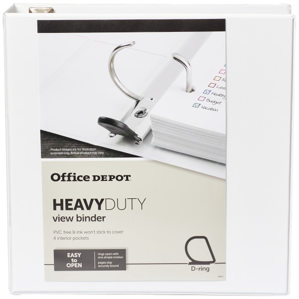 slide 5 of 8, Office Depot Brand Heavy-Duty View 3-Ring Binder, 2'' D-Rings, White, 2 in