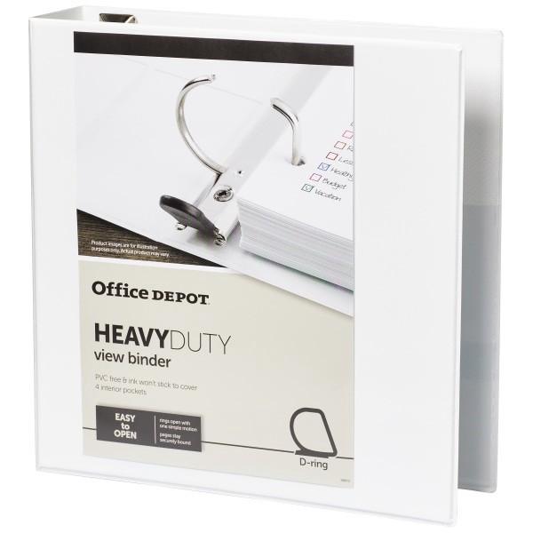 slide 2 of 8, Office Depot Brand Heavy-Duty View 3-Ring Binder, 2'' D-Rings, White, 2 in