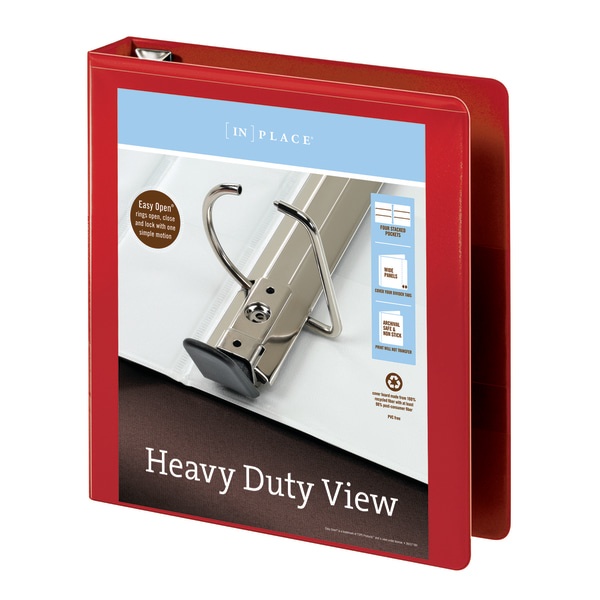 slide 4 of 5, Office Depot [In]Place Heavy-Duty View 3-Ring Binder, 1 1/2'' D-Rings, Red, 1 ct