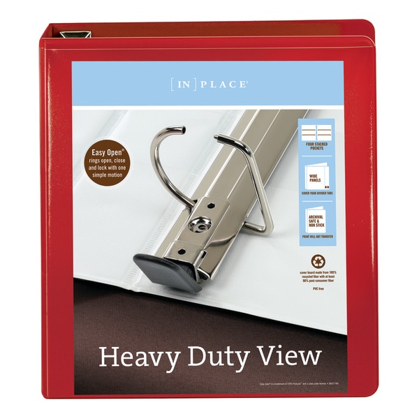 slide 2 of 5, Office Depot [In]Place Heavy-Duty View 3-Ring Binder, 1 1/2'' D-Rings, Red, 1 ct