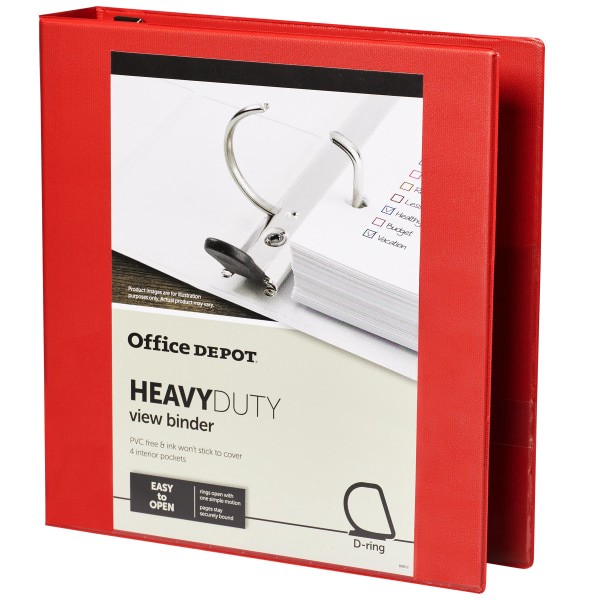slide 3 of 8, Office Depot [In]Place Heavy-Duty View 3-Ring Binder, 1 1/2'' D-Rings, Red, 1 ct
