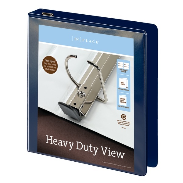 slide 2 of 5, Office Depot [In]Place Heavy-Duty View 3-Ring Binder, 1 1/2'' D-Rings, Navy, 1 ct