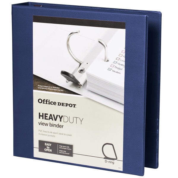 slide 5 of 8, Office Depot [In]Place Heavy-Duty View 3-Ring Binder, 1 1/2'' D-Rings, Navy, 1 ct