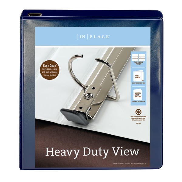 slide 5 of 5, Office Depot [In]Place Heavy-Duty View 3-Ring Binder, 1 1/2'' D-Rings, Navy, 1 ct