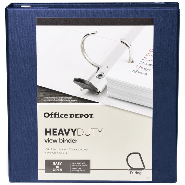 slide 3 of 8, Office Depot [In]Place Heavy-Duty View 3-Ring Binder, 1 1/2'' D-Rings, Navy, 1 ct