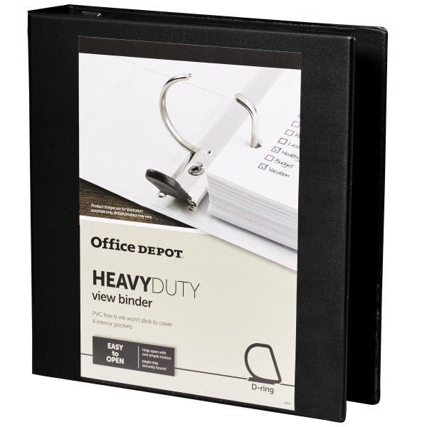 slide 4 of 8, Office Depot Brand Heavy-Duty View 3-Ring Binder, 1 1/2'' D-Rings, Black, 1 ct