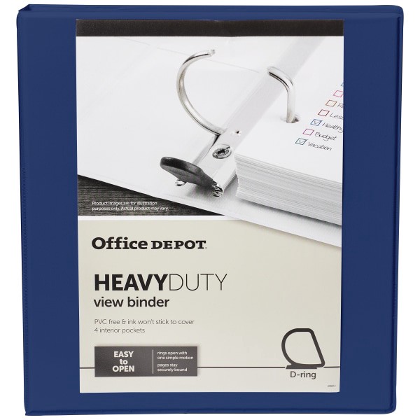 slide 3 of 8, Office Depot [In]Place Heavy-Duty View 3-Ring Binder, 1'' D-Rings, 100% Recycled, Navy, 1 in