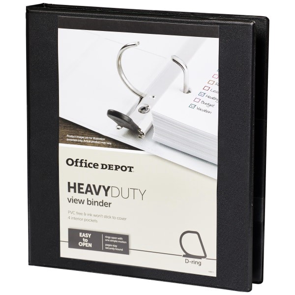 slide 2 of 8, Office Depot Brand Heavy-Duty View 3-Ring Binder, 1'' D-Rings, 100% Recycled, Black, 1 ct