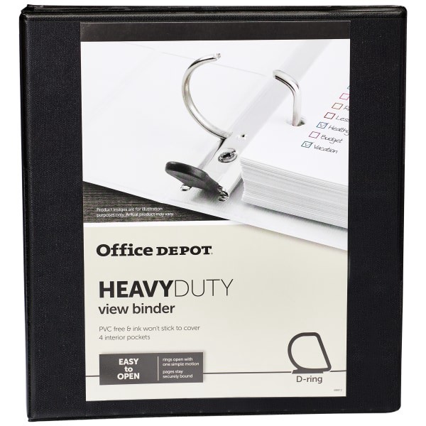 slide 8 of 8, Office Depot Brand Heavy-Duty View 3-Ring Binder, 1'' D-Rings, 100% Recycled, Black, 1 ct