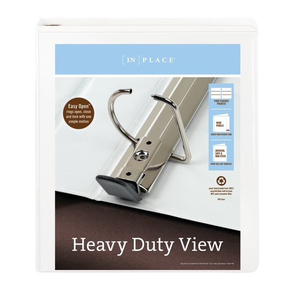 slide 2 of 10, Office Depot Brand Heavy-Duty View 3-Ring Binder, 1'' D-Rings, 100% Recycled, White, 1 in