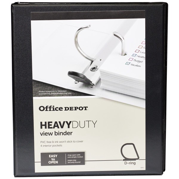 slide 3 of 8, Office Depot Brand Heavy-Duty View 3-Ring Binder, 1/2'' Round Rings, Black, 1 ct