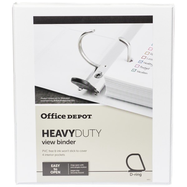 slide 2 of 8, Office Depot Brand Heavy-Duty View 3-Ring Binder, 1/2'' Round Rings, White, 1 ct