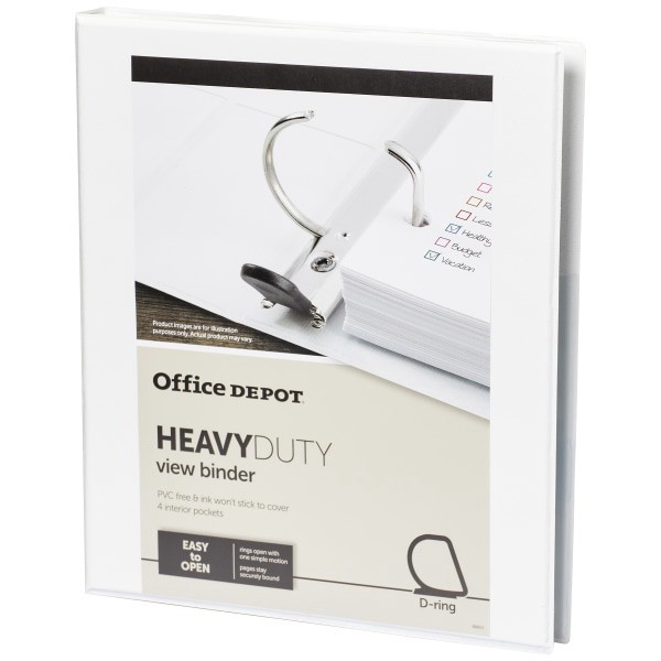 slide 4 of 8, Office Depot Brand Heavy-Duty View 3-Ring Binder, 1/2'' Round Rings, White, 1 ct