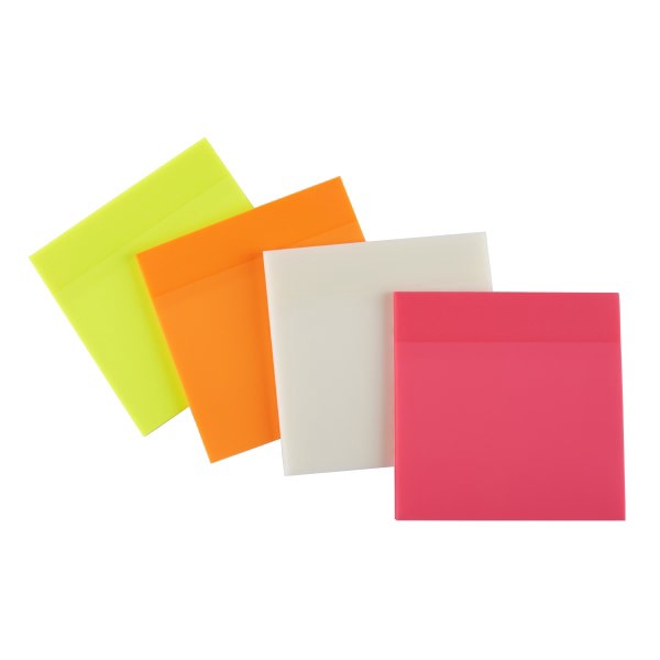 slide 2 of 3, Office Depot Brand Translucent Sticky Notes, With Storage Tray, 3" X 3", Assorted Colors, 50 Notes Per Pad, Pack Of 12 Pads, 12 ct