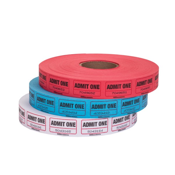 slide 6 of 10, Office Depot Brand Ticket Roll, Single Coupon, Assorted, Roll Of 2,000, No Color Choice, 1 ct