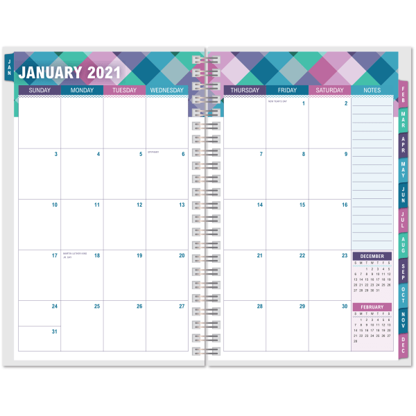 slide 2 of 3, Office Depot Brand Weekly/Monthly Planner, 5'' X 8'', Buffalo Check, January To December 2021, 1 ct