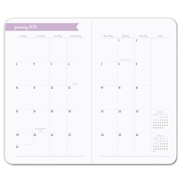 slide 2 of 3, Office Depot Brand Monthly Planner, 3-1/2'' X 6'', Simple Dot, January To December 2021, Ns35620B, 1 ct