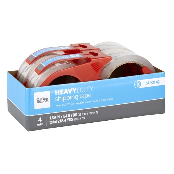 slide 2 of 3, Office Depot Brand Heavy-Duty Shipping Tape With Dispenser, 1-15/16'' X 54-5/8 Yd, Clear, Pack Of 4 Rolls, 4 ct