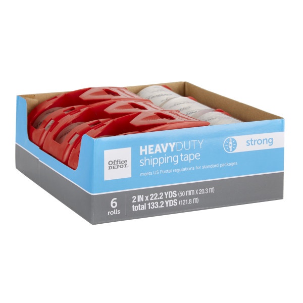 slide 2 of 4, Office Depot Brand Heavy-Duty Shipping Tape With Dispenser, 1-15/16'' X 22-1/4 Yd, Clear, Pack Of 6 Rolls, 6 ct