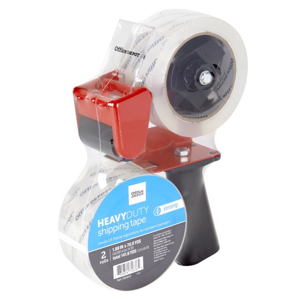 slide 2 of 5, Office Depot Brand Heavy-Duty Shipping Tape With Tape Gun, 1-15/16" X 70-13/16 Yd, Clear, Pack Of 2 Rolls, 2 ct