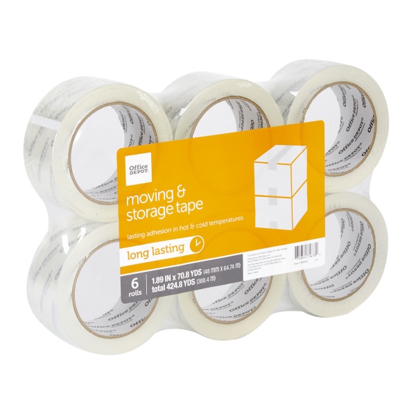 slide 2 of 3, Office Depot Brand Moving And Storage Tape Rolls, 1.89'' X 70.8 Yd, Clear, Pack Of 6 Rolls, 6 ct