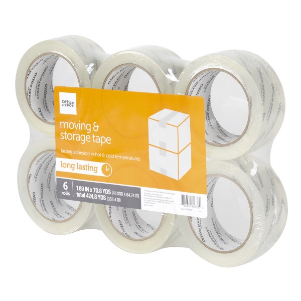 slide 3 of 3, Office Depot Brand Moving And Storage Tape Rolls, 1.89'' X 70.8 Yd, Clear, Pack Of 6 Rolls, 6 ct