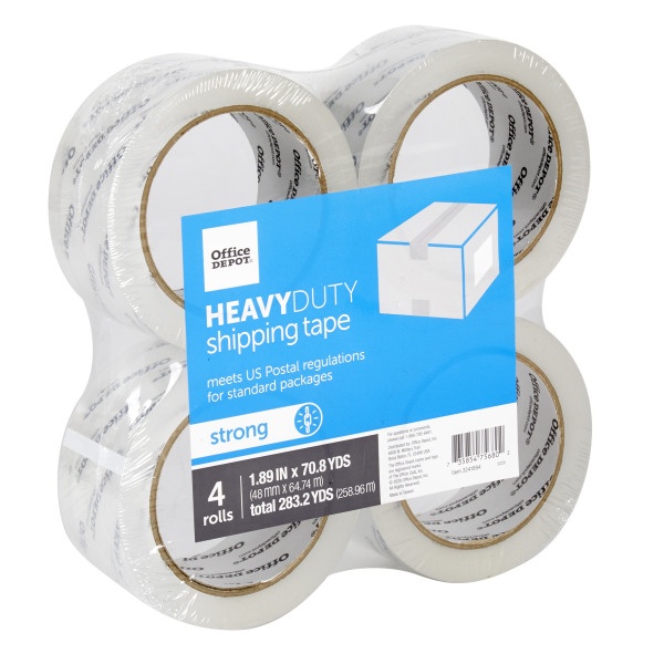 slide 3 of 3, Office Depot Brand Heavy-Duty Shipping Tape, 1-15/16'' X 70-13/16 Yd, Clear, Pack Of 4 Rolls, 4 ct