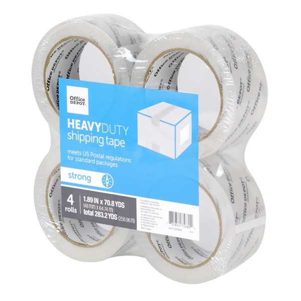 slide 2 of 3, Office Depot Brand Heavy-Duty Shipping Tape, 1-15/16'' X 70-13/16 Yd, Clear, Pack Of 4 Rolls, 4 ct