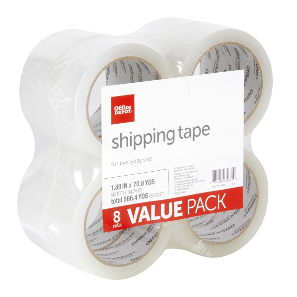 slide 2 of 3, Office Depot Brand Shipping Tape, 1-15/16'' X 70-13/16 Yd, Clear, Pack Of 8 Rolls, 8 ct