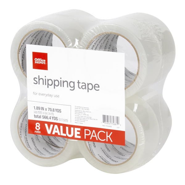 slide 3 of 3, Office Depot Brand Shipping Tape, 1-15/16'' X 70-13/16 Yd, Clear, Pack Of 8 Rolls, 8 ct