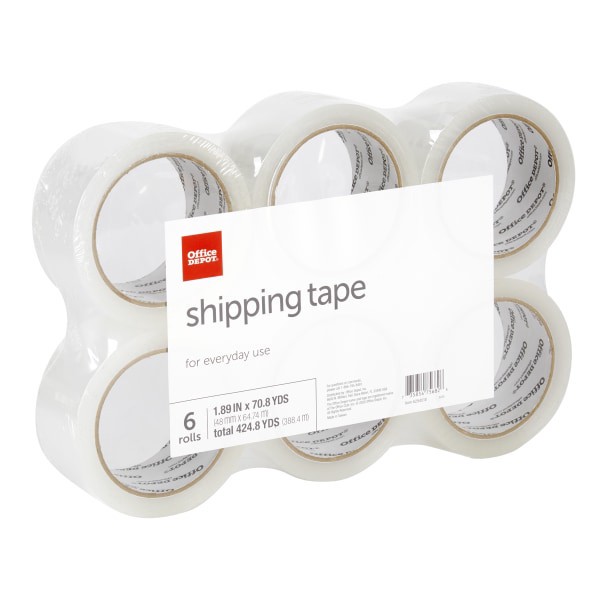 slide 3 of 5, Office Depot Brand Shipping Tape, 1-15/16'' X 70-13/16 Yd, Clear, Pack Of 6 Rolls, 6 ct