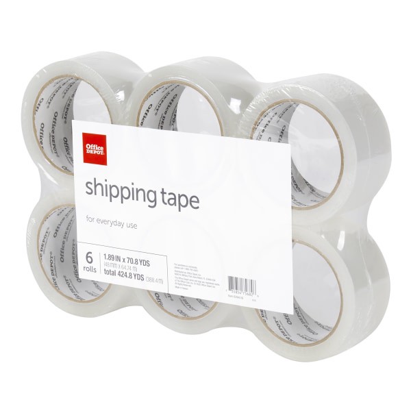 slide 2 of 5, Office Depot Brand Shipping Tape, 1-15/16'' X 70-13/16 Yd, Clear, Pack Of 6 Rolls, 6 ct