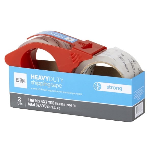 slide 4 of 5, Office Depot Brand Heavy-Duty Shipping Tape With Dispenser, 1.89'' X 43.7 Yd., Clear, Pack Of 2, 2 ct