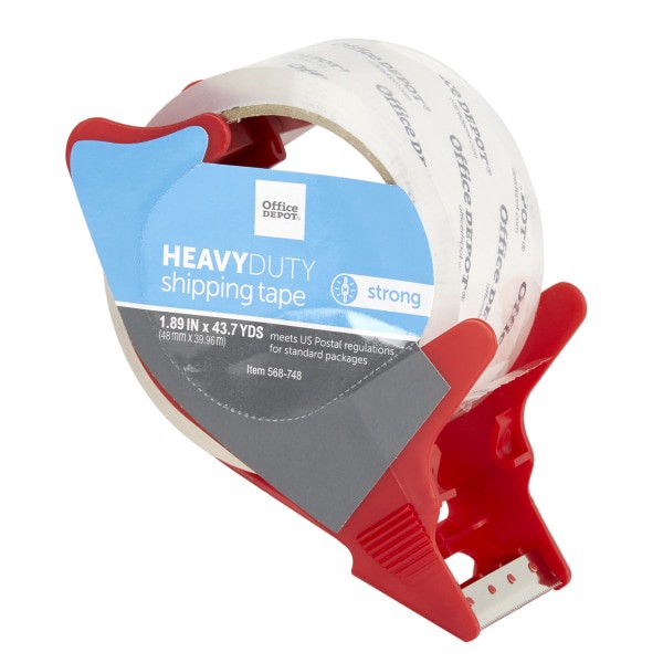 slide 3 of 4, Office Depot Brand Heavy-Duty Shipping Tape With Dispenser, 1.89'' X 43.7 Yd., Clear, 1 ct