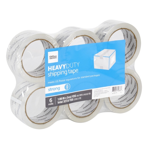 slide 2 of 3, Office Depot Brand Brand Heavy-Duty Shipping Tape, 1-9/10'' X 54.6 Yd., Clear, Pack Of 6 Rolls, 6 ct